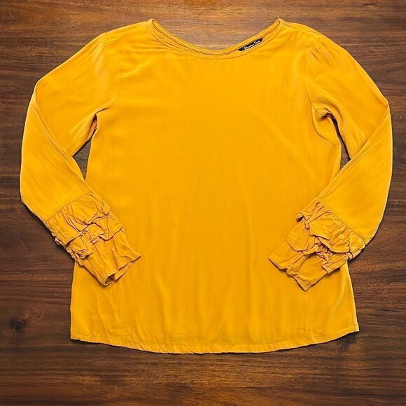 Massimo Dutti Marigold Yellow Orange Ruffle Sleeve Blouse US S - Picture 1 of 7